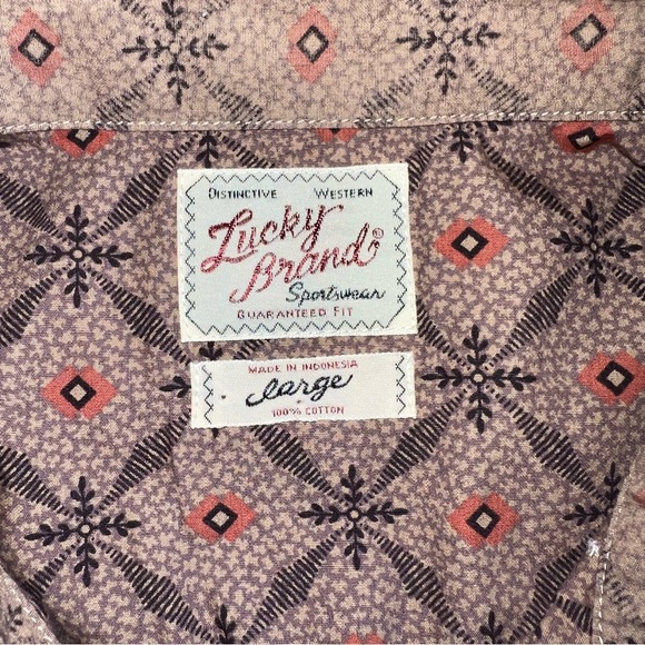 Vintage Lucky Brand Western Brown Button Up Shirt Patterned Large Rick Grimes - Picture 9 of 15